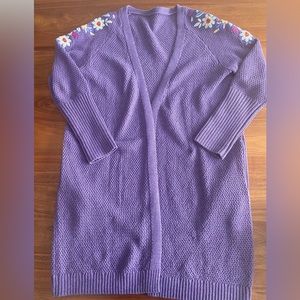 Purple floral embroidered cardigan